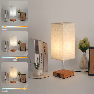 Contemporary Simplicity Fabric Cuboid Shade Hardware Base 1-Light Table Lamp For Bedroom