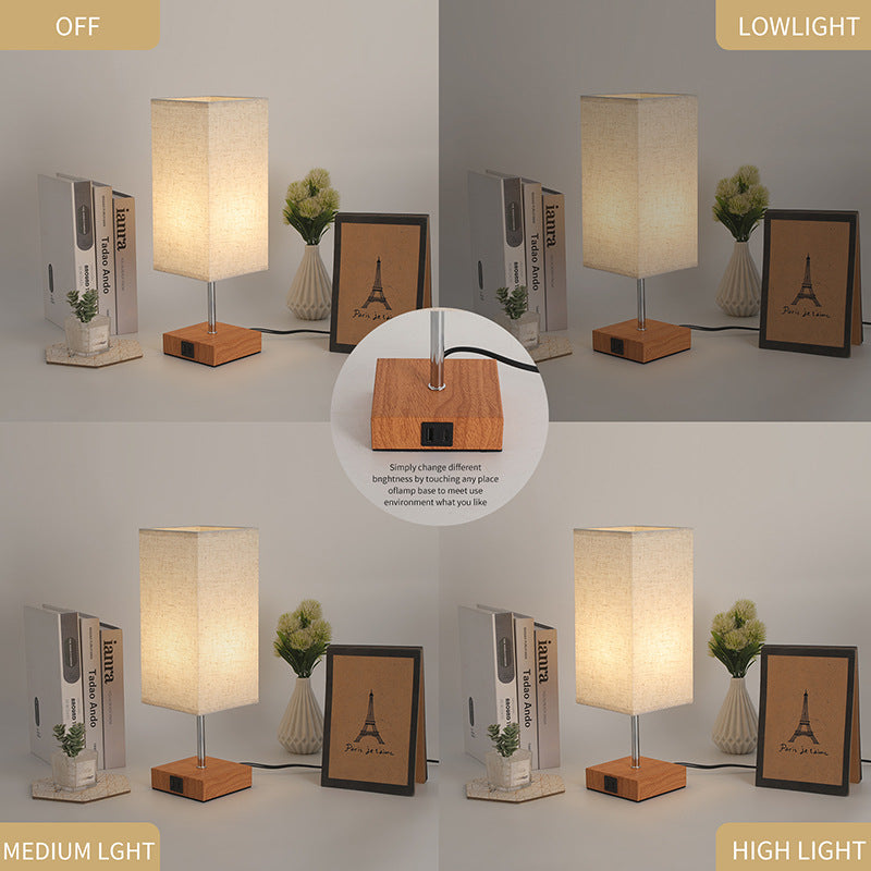 Contemporary Simplicity Fabric Cuboid Shade Hardware Base 1-Light Table Lamp For Bedroom