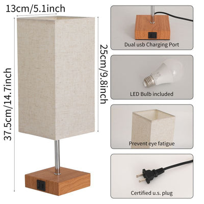 Contemporary Simplicity Fabric Cuboid Shade Hardware Base 1-Light Table Lamp For Bedroom