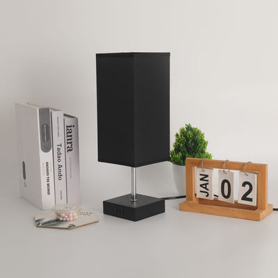 Contemporary Simplicity Fabric Cuboid Shade Hardware Base 1-Light Table Lamp For Bedroom