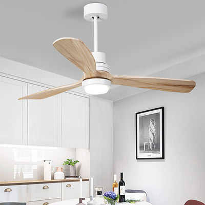 Contemporary Retro Round Glass Shade Solid Wood Fan Blade LED Downrod Ceiling Fan Light For Bedroom