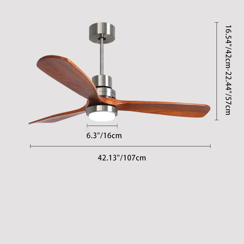 Contemporary Retro Round Glass Shade Solid Wood Fan Blade LED Downrod Ceiling Fan Light For Bedroom