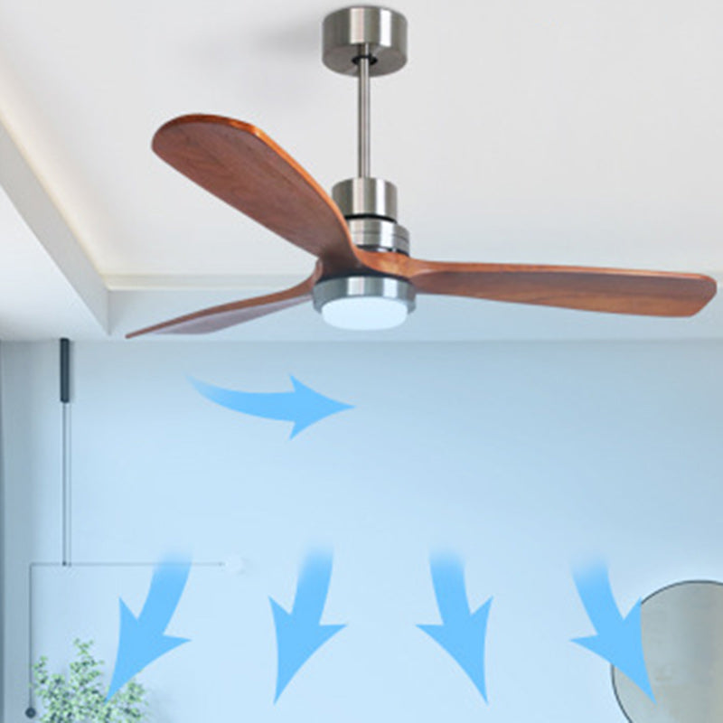 Contemporary Retro Round Glass Shade Solid Wood Fan Blade LED Downrod Ceiling Fan Light For Bedroom