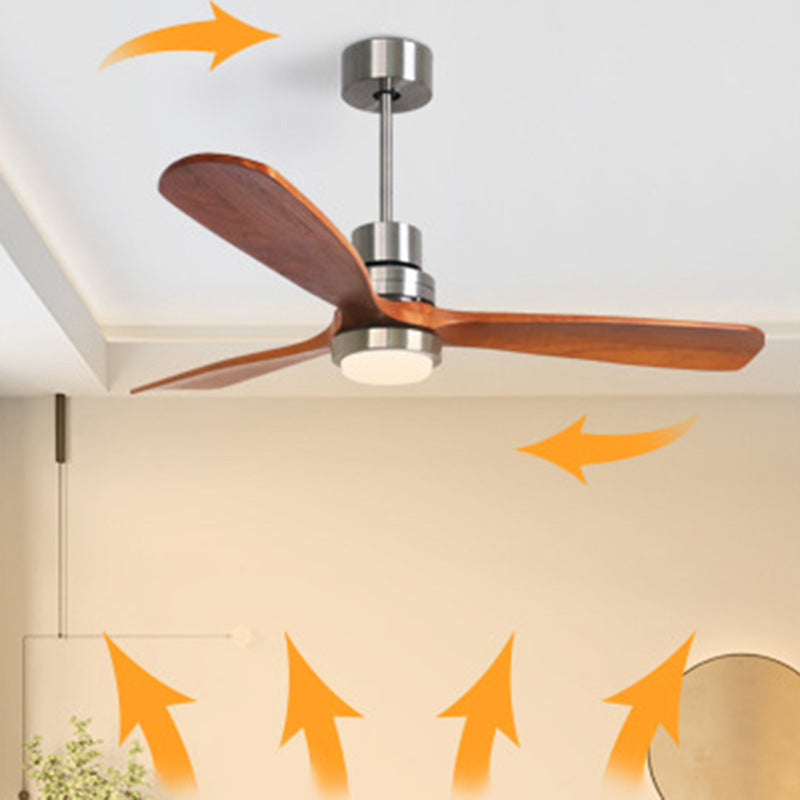 Contemporary Retro Round Glass Shade Solid Wood Fan Blade LED Downrod Ceiling Fan Light For Bedroom