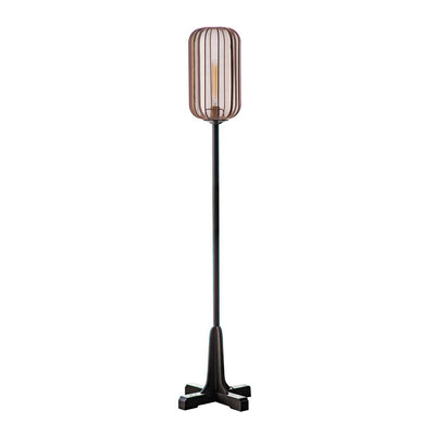 Traditional Chinese Silk Fabric Cylinder Shade Wood Base 1-Light Standing Floor Lamp For Bedroom