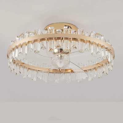 Modern Luxury Round Crystal ABS Fan Blade LED Semi-Flush Mount Ceiling Fan Light Living Room