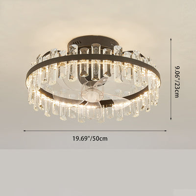 Modern Luxury Round Crystal ABS Fan Blade LED Semi-Flush Mount Ceiling Fan Light Living Room