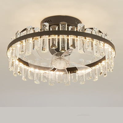 Modern Luxury Round Crystal ABS Fan Blade LED Semi-Flush Mount Ceiling Fan Light Living Room