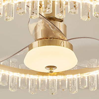 Modern Luxury Round Crystal ABS Fan Blade LED Semi-Flush Mount Ceiling Fan Light Living Room