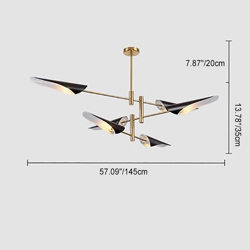 Zeitgenössischer Luxus-Kronleuchter mit gebogenem Eisenschirm und goldenem Finish, 6-flammig, für Wohnzimmer 