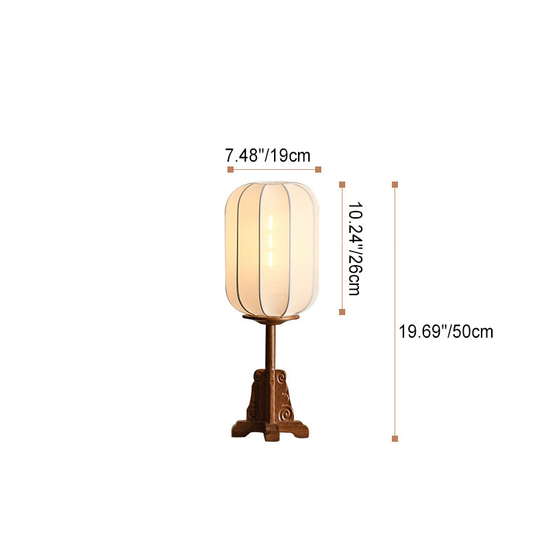 Traditional Japanese Fabric Cylinder Shade Wood Base 1-Light Table Lamp For Bedroom