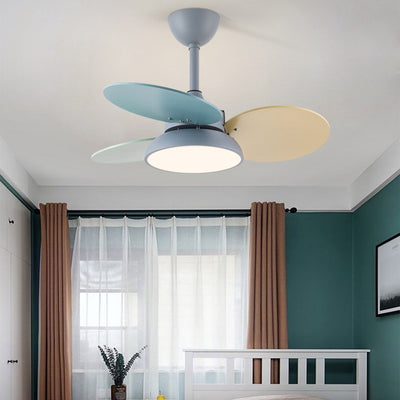 Zeitgenössische skandinavische Acrylschirm Massivholz Oval Fan Blade LED Downrod Deckenventilator Licht für Wohnzimmer 