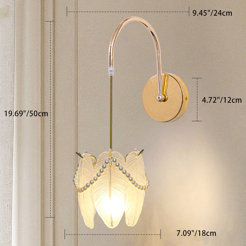 Moderne Luxus Shell Feder Glas Schatten 1-Licht Wand Leuchte Lampe Für Schlafzimmer 