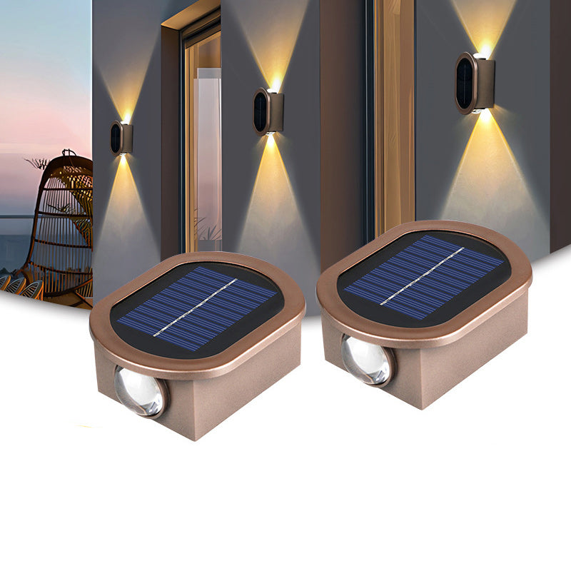 Contemporary Industrial Plastic Oval Up And Down Illuminated LED Solar Outdoor Wall Sconce Lamp For Garden