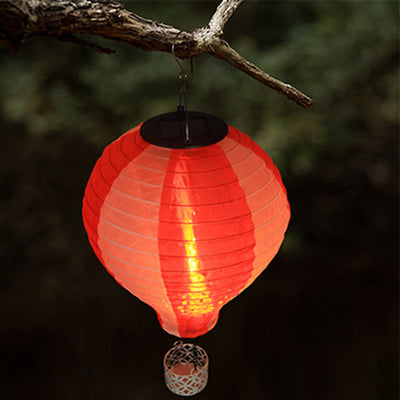 Contemporary Creative Solar Hot Air Balloon Fabric Shade LED Outdoor Pendant Light For Outdoor Patio