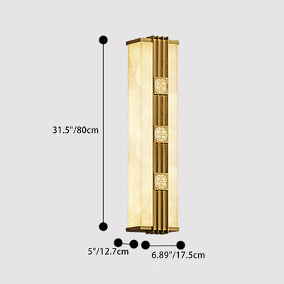 Contemporary Luxury Brass Imitation Marble Shade Cuboid LED Solar Outdoor Wall Sconce Lamp For Garden