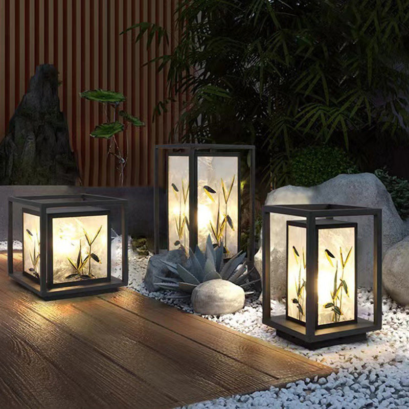 Traditional Chinese Crackle Enamel Bamboo Acrylic Galvanized Steel LED Outdoor Post Light For Garden