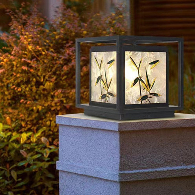 Traditional Chinese Crackle Enamel Bamboo Acrylic Galvanized Steel LED Outdoor Post Light For Garden