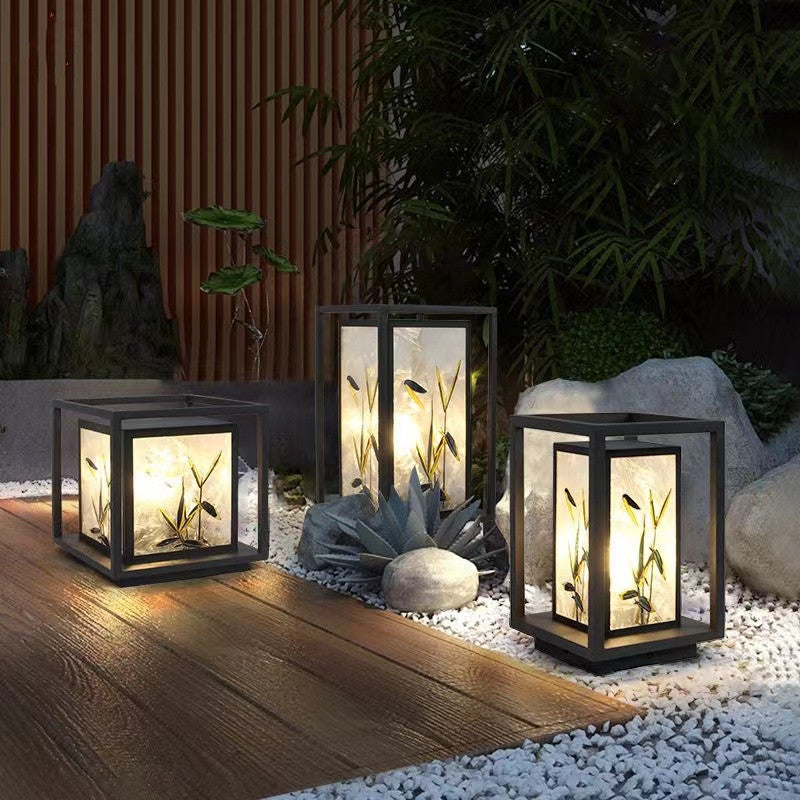 Traditional Chinese Crackle Enamel Bamboo Acrylic Galvanized Steel LED Outdoor Post Light For Garden