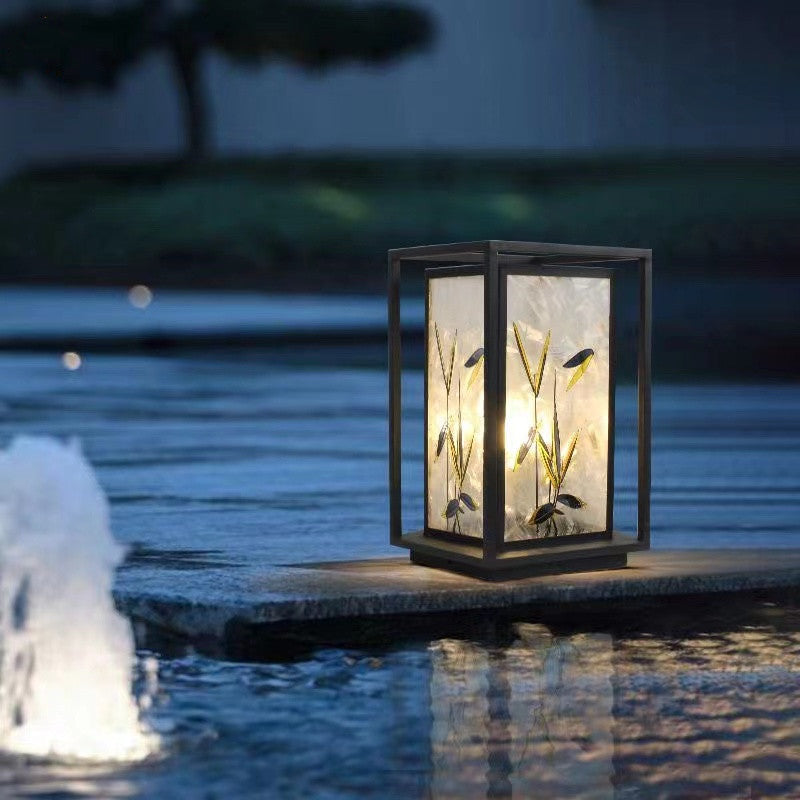 Traditional Chinese Crackle Enamel Bamboo Acrylic Galvanized Steel LED Outdoor Post Light For Garden