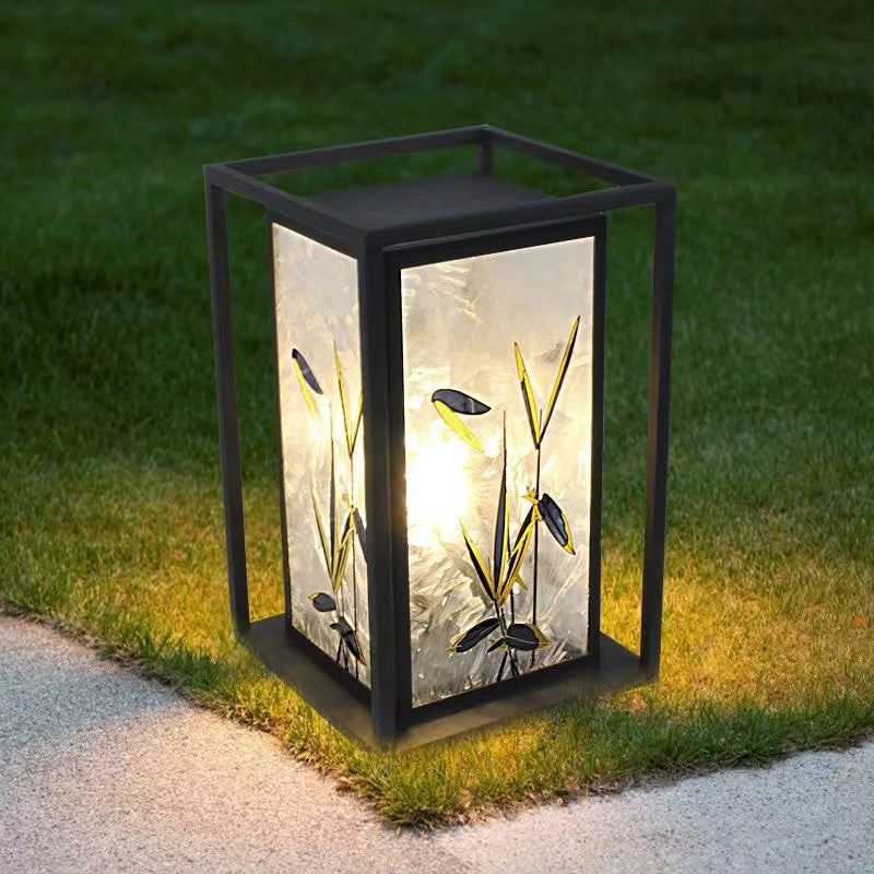 Traditional Chinese Crackle Enamel Bamboo Acrylic Galvanized Steel LED Outdoor Post Light For Garden