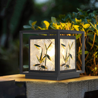 Traditional Chinese Crackle Enamel Bamboo Acrylic Galvanized Steel LED Outdoor Post Light For Garden