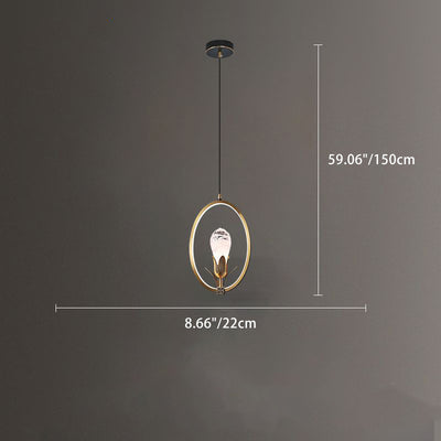 Modern Luxury Oval Copper Ring Crystal Stone LED Pendant Light For Living Room