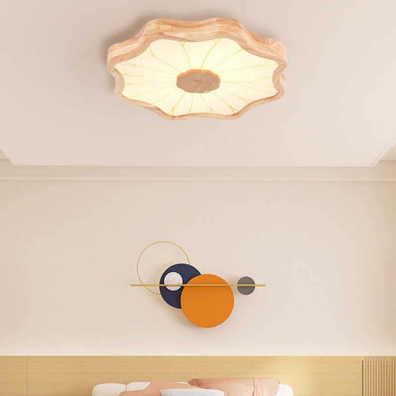 Contemporary Creative Iron Imitation Wood Grain Lotus LED Flush Mount Ceiling Light For Bedroom