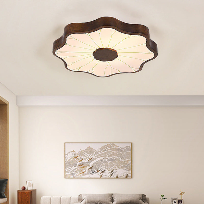 Contemporary Creative Iron Imitation Wood Grain Lotus LED Flush Mount Ceiling Light For Bedroom