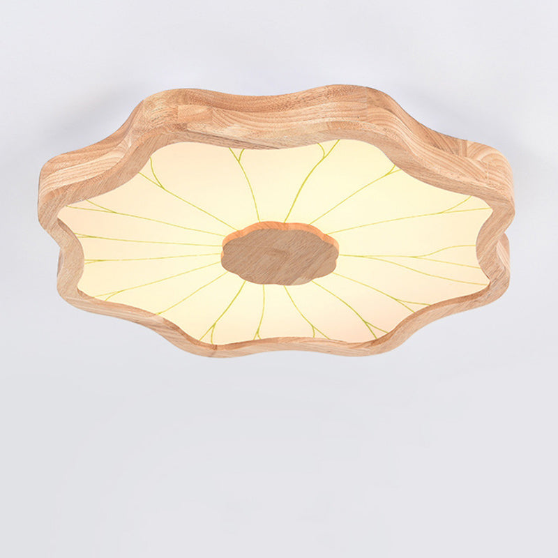 Contemporary Creative Iron Imitation Wood Grain Lotus LED Flush Mount Ceiling Light For Bedroom