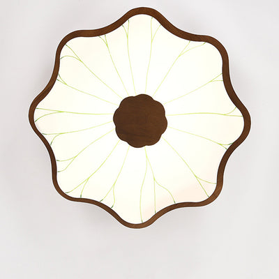 Contemporary Creative Iron Imitation Wood Grain Lotus LED Flush Mount Ceiling Light For Bedroom