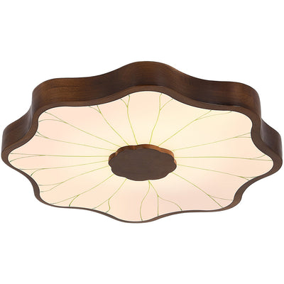 Contemporary Creative Iron Imitation Wood Grain Lotus LED Flush Mount Ceiling Light For Bedroom