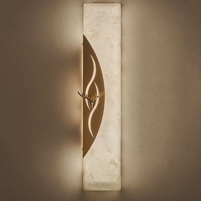 Traditional Chinese Copper Frame Marble Shade Rectangle LED Wall Sconce Lamp For Living Room