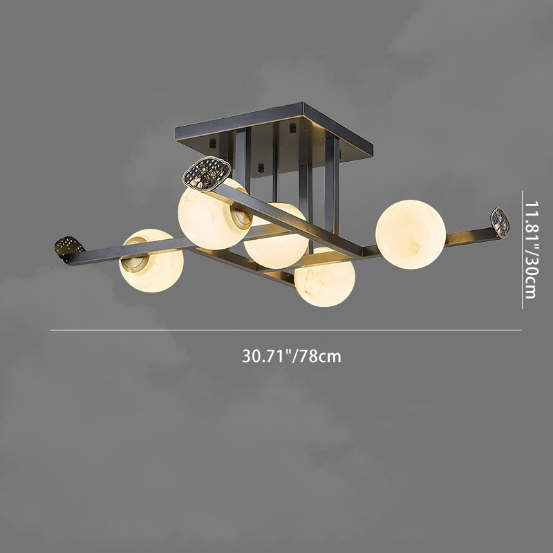 Moderne Luxus Marmor Ball Schatten Kupfer 5/9-Licht Semi-Flush Mount Deckenleuchte für Wohnzimmer 