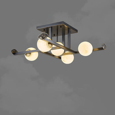 Moderne Luxus Marmor Ball Schatten Kupfer 5/9-Licht Semi-Flush Mount Deckenleuchte für Wohnzimmer 