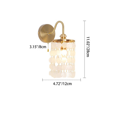 Traditional French Wind Chime Shell Decoration Copper Frame 1-Light Wall Sconce Lamp For Bedroom