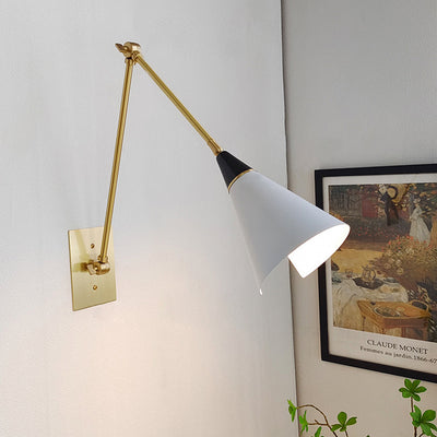 Contemporary Scandinavian Brass Aluminum Tapered Shade 1-Light Wall Sconce Lamp For Bedroom