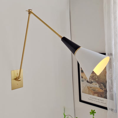 Contemporary Scandinavian Brass Aluminum Tapered Shade 1-Light Wall Sconce Lamp For Bedroom