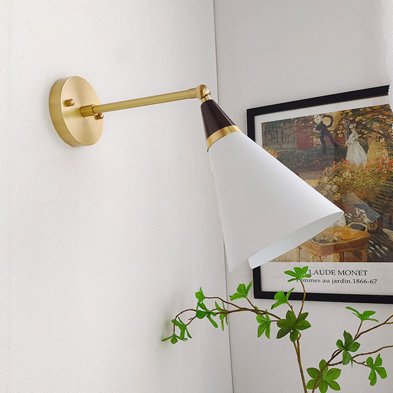 Contemporary Scandinavian Brass Aluminum Tapered Shade 1-Light Wall Sconce Lamp For Bedroom