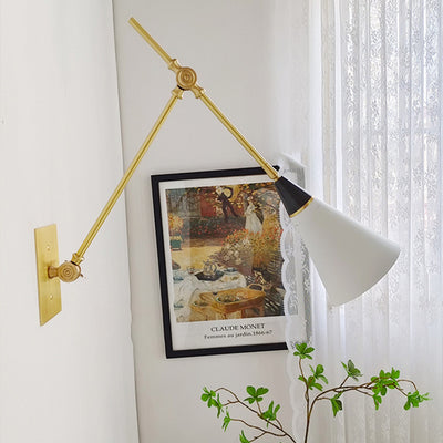 Contemporary Scandinavian Brass Aluminum Tapered Shade 1-Light Wall Sconce Lamp For Bedroom