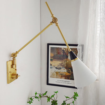 Contemporary Scandinavian Brass Aluminum Tapered Shade 1-Light Wall Sconce Lamp For Bedroom