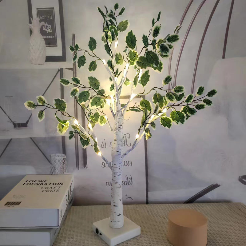 Contemporary Creative Plastic Fabric Artificial Birch Tree Design LED Table Lamp For Bedroom