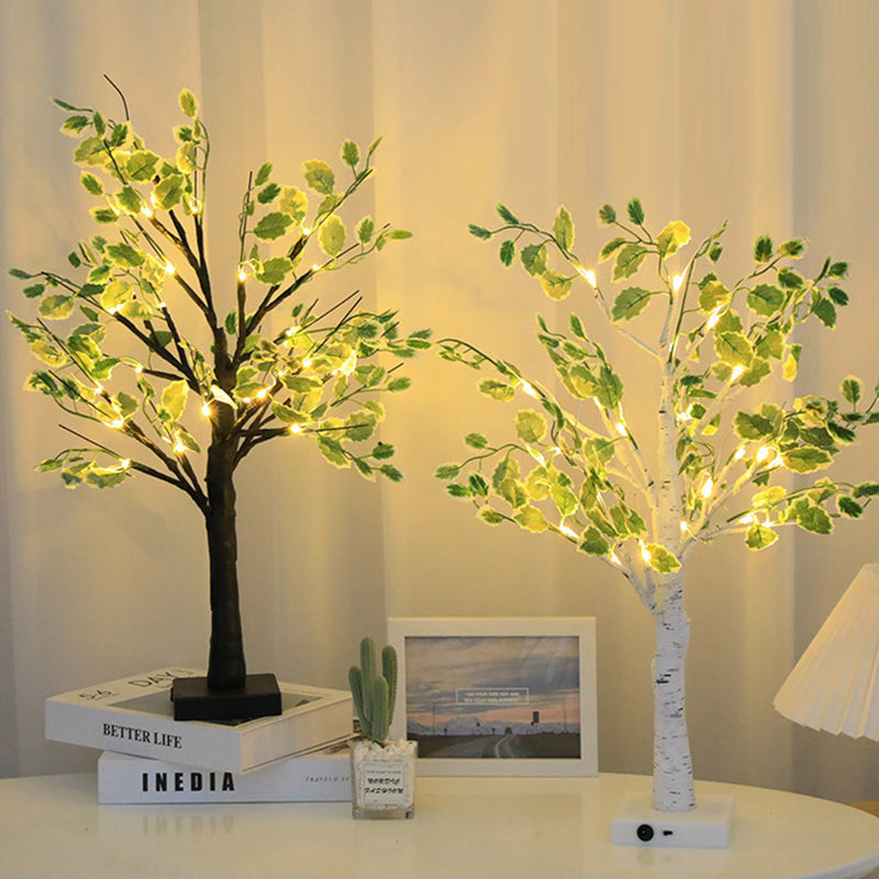 Contemporary Creative Plastic Fabric Artificial Birch Tree Design LED Table Lamp For Bedroom