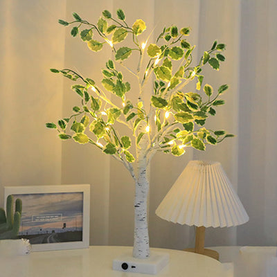 Contemporary Creative Plastic Fabric Artificial Birch Tree Design LED Table Lamp For Bedroom