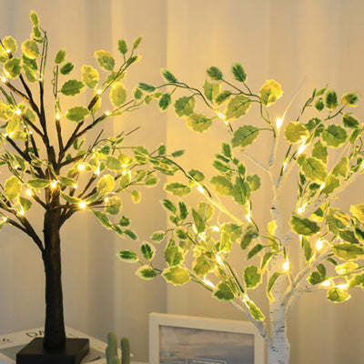 Contemporary Creative Plastic Fabric Artificial Birch Tree Design LED Table Lamp For Bedroom