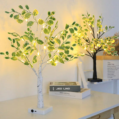 Contemporary Creative Plastic Fabric Artificial Birch Tree Design LED Table Lamp For Bedroom