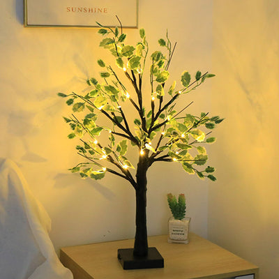 Contemporary Creative Plastic Fabric Artificial Birch Tree Design LED Table Lamp For Bedroom