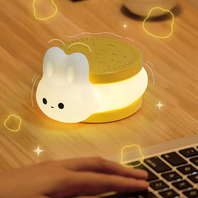 Contemporary Creative Biscuit Rabbit Silicone LED Timer Night Light Table Lamp For Bedroom