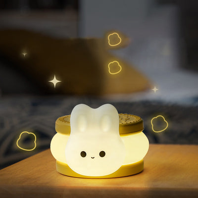 Contemporary Creative Biscuit Rabbit Silicone LED Timer Night Light Table Lamp For Bedroom