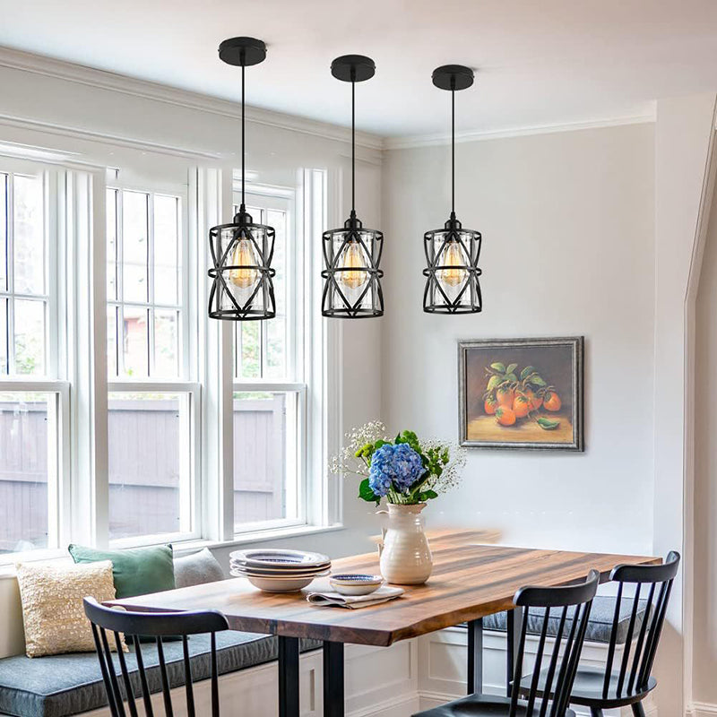 Contemporary Industrial Cylinder Iron Glass 1-Light Pendant Light For Dining Room